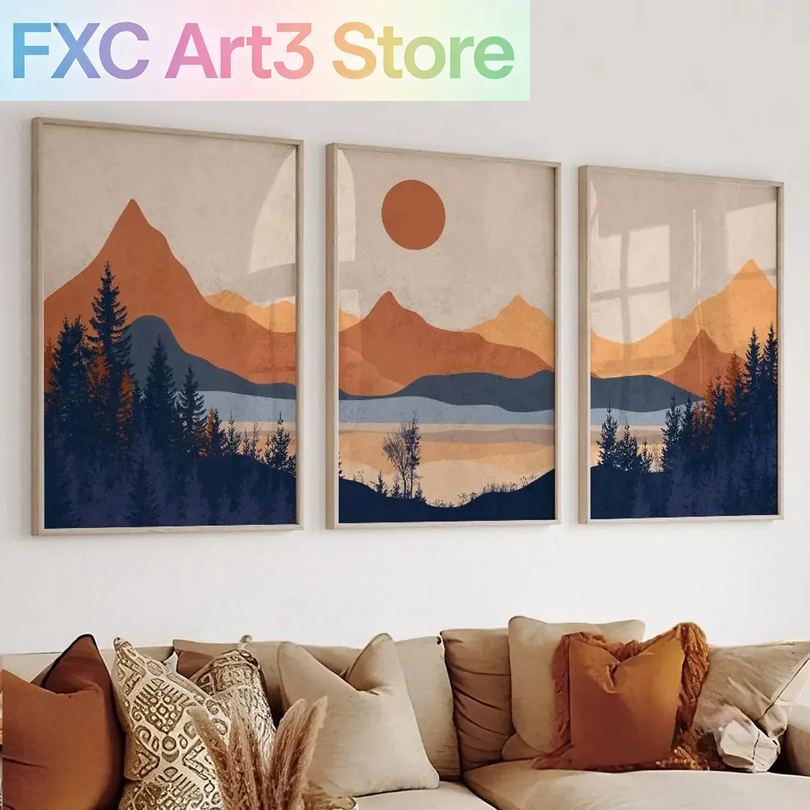 Home Decor Minimal - 3 Buah/Set Poster Seni Dinding Abstrak