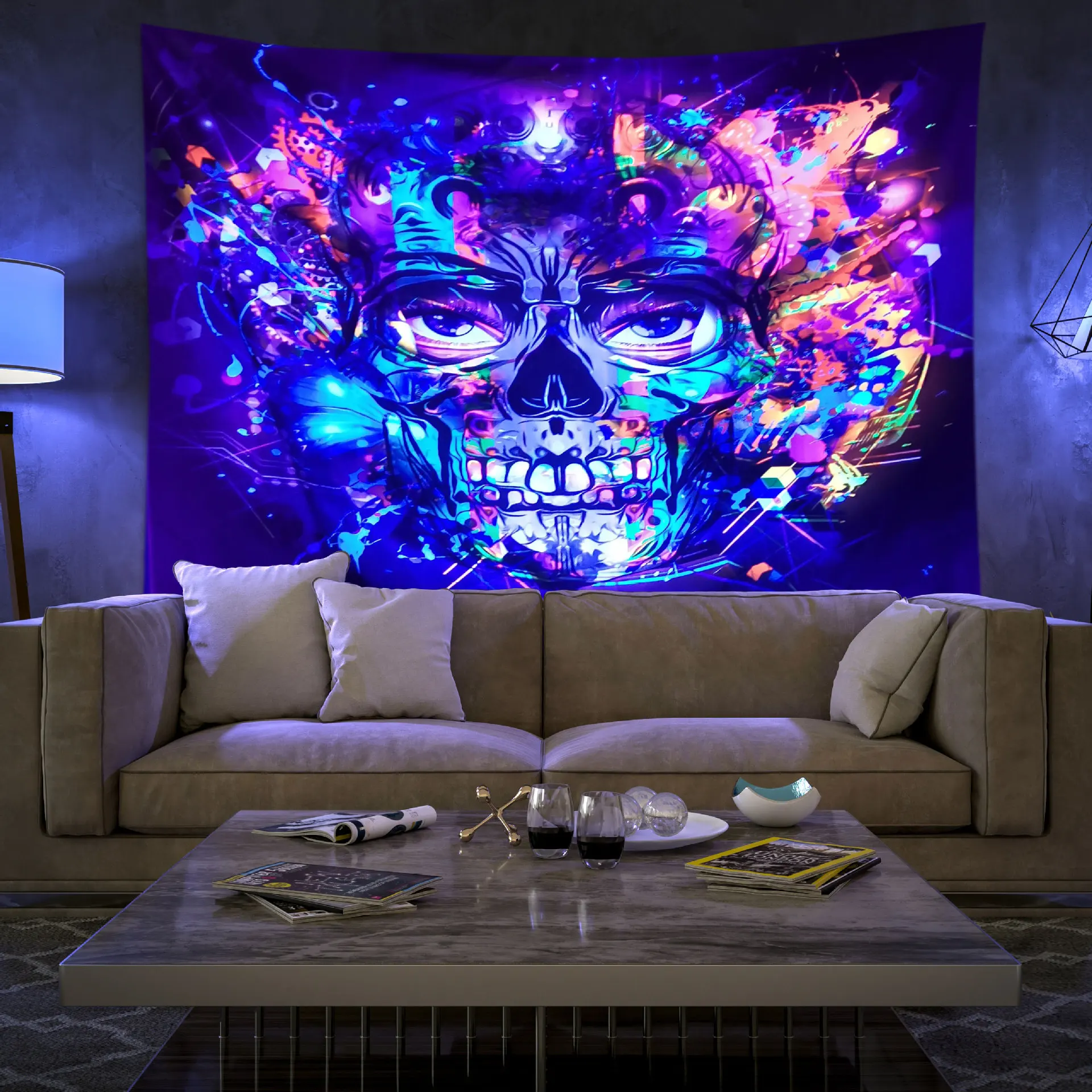 Home Decor Hippie - Dekorasi rumah permadani fluoresen jamur tengkorak,