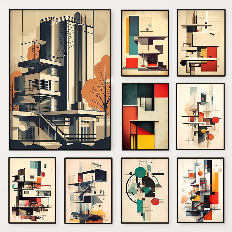 Home Decor Minimal - Poster Sketsa Arsitektur Bauhaus Minimalis Vintage