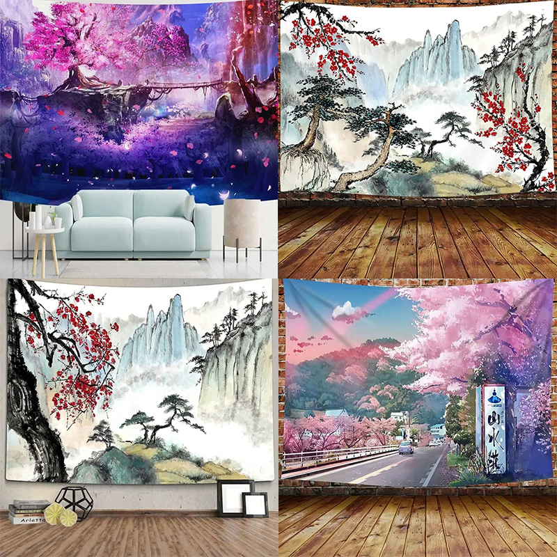 Aesthetic Tapestry - Permadani Pegunungan Jepang dan Bunga Sakura
