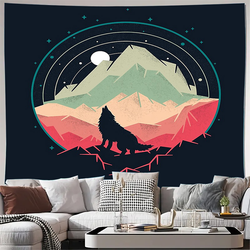 Home Decor Hippie - Tapestry Gunung Serigala, Hewan Hutan, Alam,