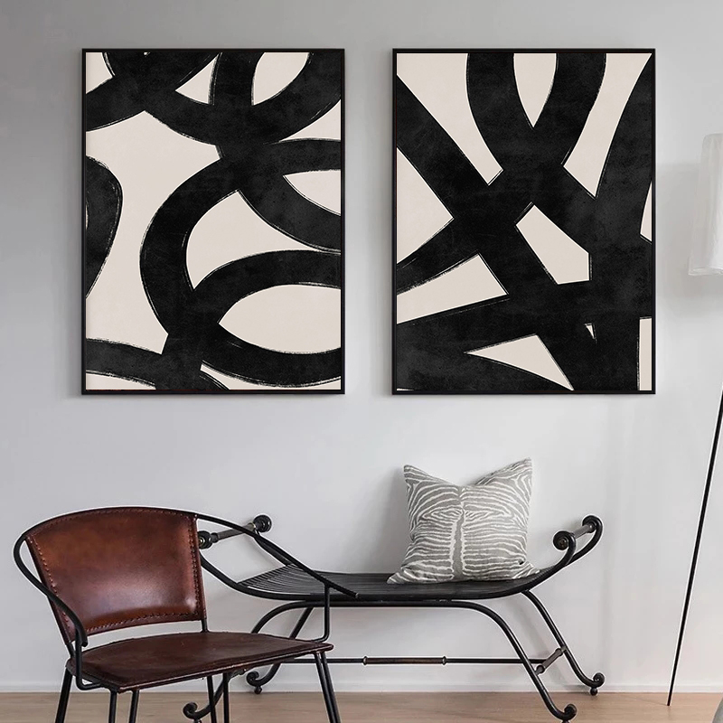 Poster Sapuan Kuas Garis Hitam - Home Decor Minimal ulasan dan harga