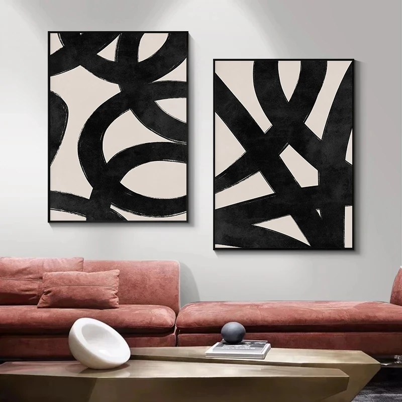 Poster Sapuan Kuas Garis Hitam - Home Decor Minimal ulasan dan harga