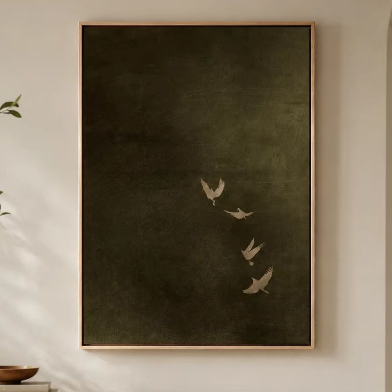 Seni Kanvas Burung Hijau Zaitu - Home Decor Minimal ulasan dan harga