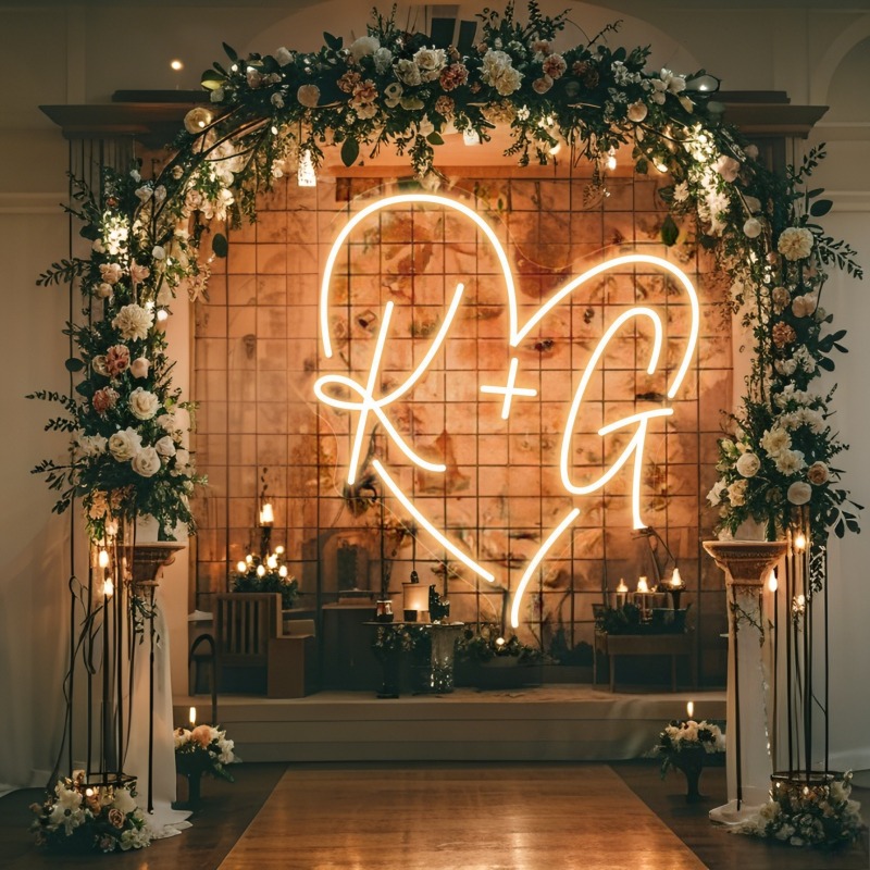 Tanda Neon LED Hati Inisial Ku - Home Decor Unique ulasan dan harga